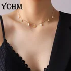 YCHM луна звезда кулон ожерелье для женщин Жемчуг Чокер ожерелья золотой цвет нержавеющая сталь Луна чокер Женская Бижутерия Мода