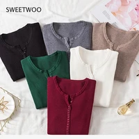 2021 autumn winter button v neck sweater women basic slim pullover women sweaters and pullovers knit jumper ladies tops