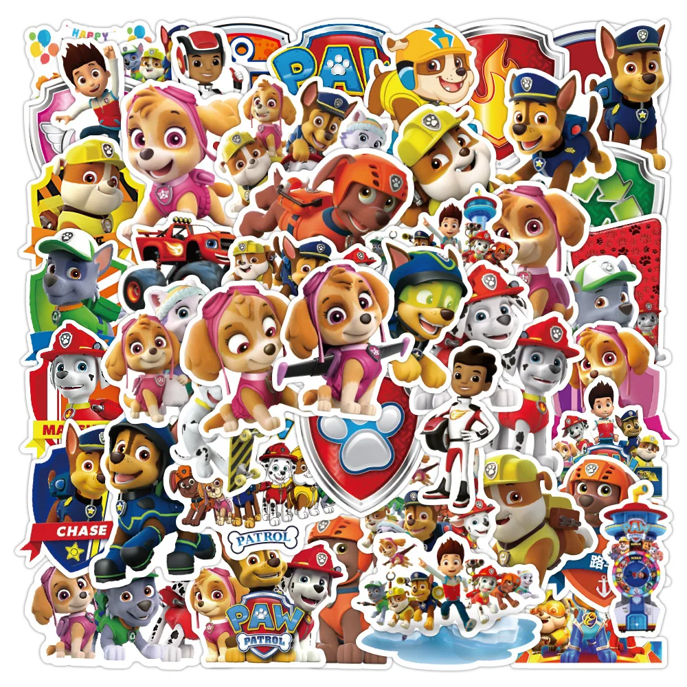

50pcs Paw Patrol Cartoon Animated Sticker Anime Action Figure Guitar Trolley Case Waterproof Car Graffiti Sticker Children Toys