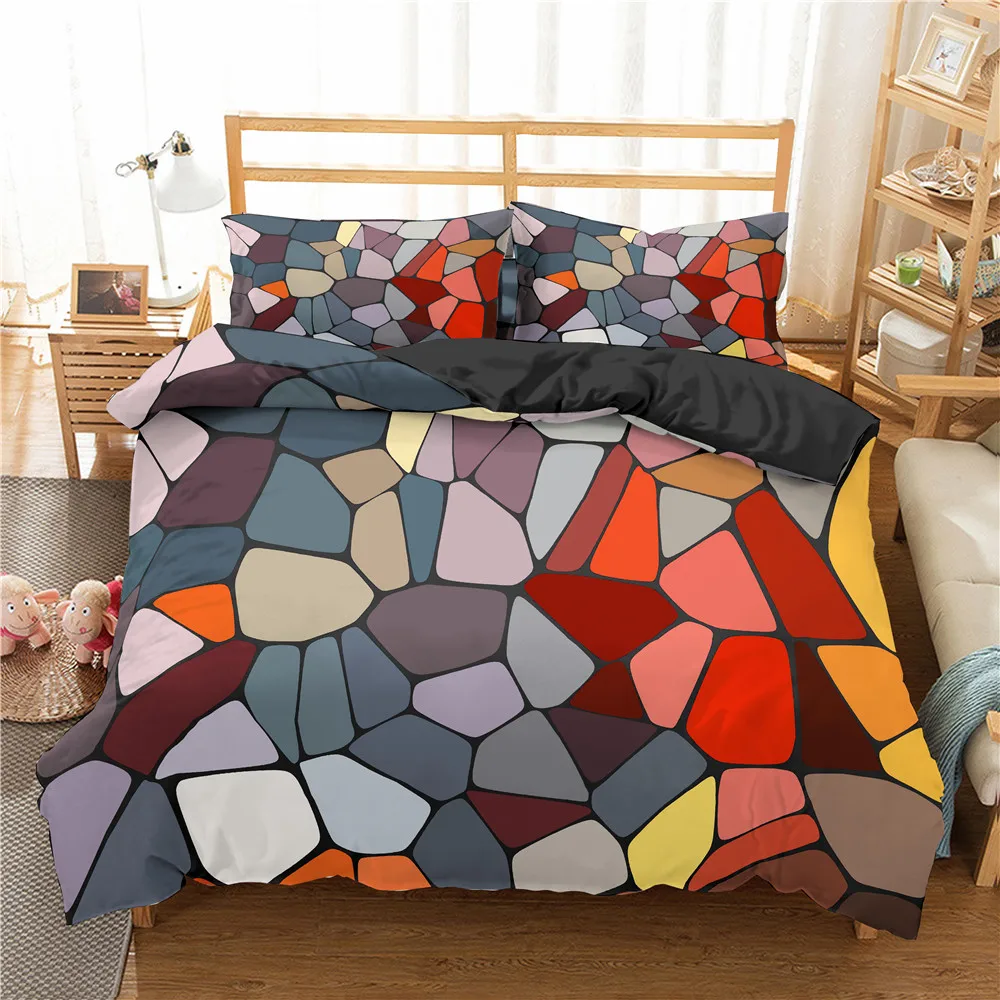 

New 2021 3D Geometric Duvet Cover Sets Home Texiles 3D Bedding Set Luxury Colorful Marble Quilt Covers Cobble Pattern Bed Linens