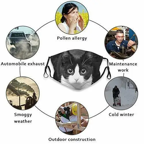 

Black White Cat Face Mask With Filter Pocket Washable (1 PCS|Black White Cat)