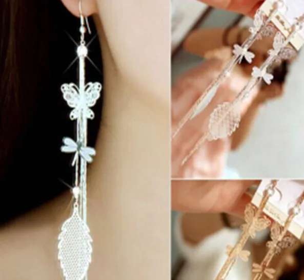 Серьги с подвесками в виде стрекозы бабочки супер длинные Стразы оптовая продажа