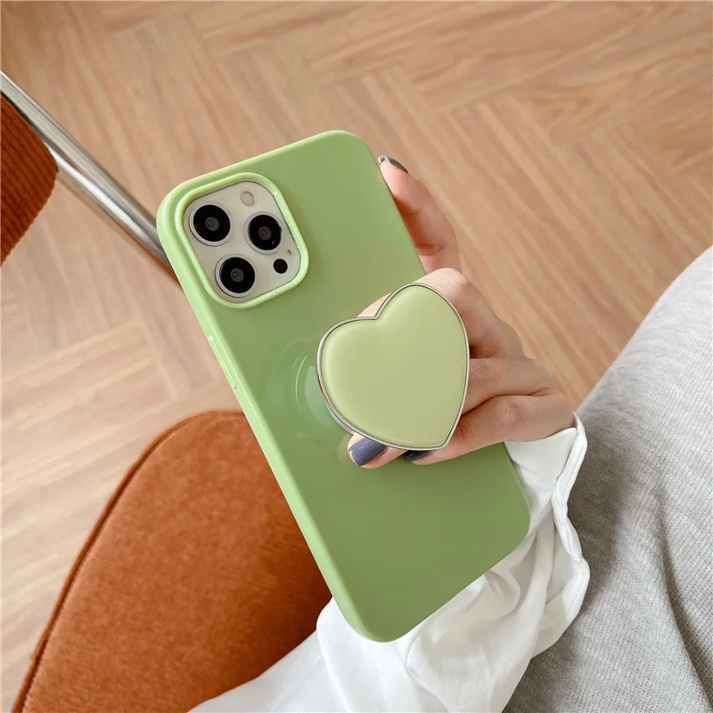 

Matcha green love heart stand is suitable for 12pro Apple X/XS/XR/SE mobile phone case 11Pro/Ma