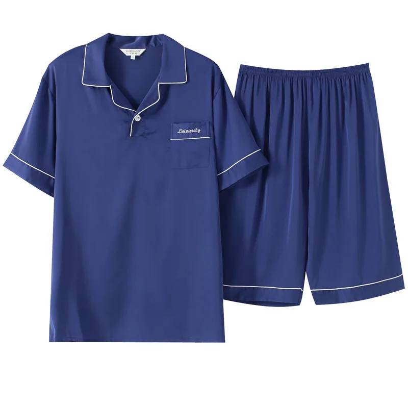

Mens 2PCS Summer New Pajamas Suit Big Size L-3XL Sleepwear Casual Turn-down Collar Top&Shorts Nightwear Loose Home Pijama Wear