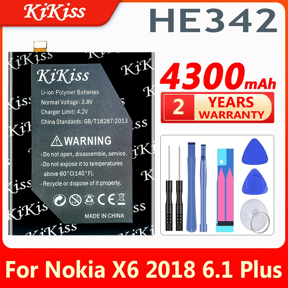 

Аккумулятор KiKiss 4300 мАч HE 342 HE-342 HE342 для Nokia X6 2018/5,1 Plus/6,1 Plus 2018 TA-1099 X5 TA-1109 аккумуляторы и инструменты