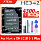 Аккумулятор KiKiss 4300 мАч HE 342 HE-342 HE342 для Nokia X6 20185,1 Plus6,1 Plus 2018 TA-1099 X5 TA-1109 аккумуляторы и инструменты