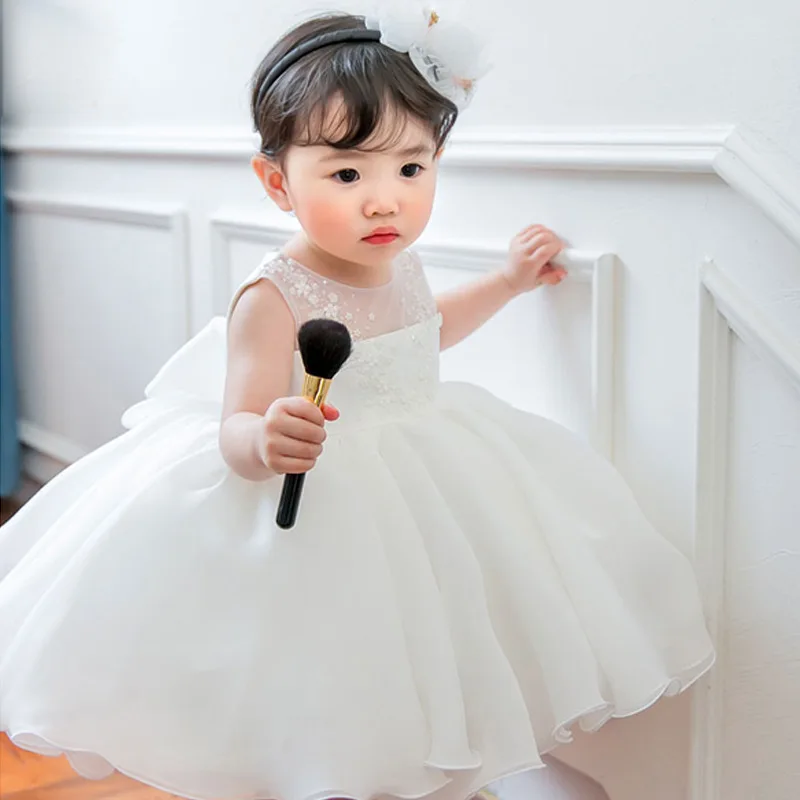 Cute Girl Flower Dress Wedding White Tulle Baby Christening Gown For Party 1 Year Birthday Baptism | Детская одежда и обувь