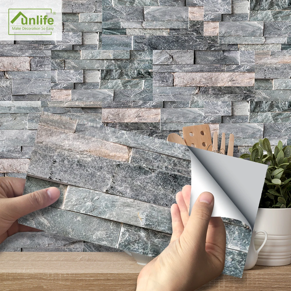 

Funlife® 20X10cm Dark Grey Stone Brick Wall Sticker Self-Adhesive Waterproof Removable Tile Stickers for Bathroom Kitchen Wall