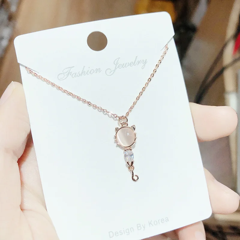 Корейская простота милое ожерелье в виде животного со стразами кошки для женщин