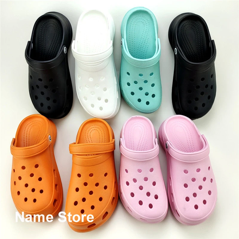 

2021 Mid Heel Sandals Fashion Solid Color Hole Shoes Outdoor Casual Comfortable Women's Shoes Beach Slippers Plus Size