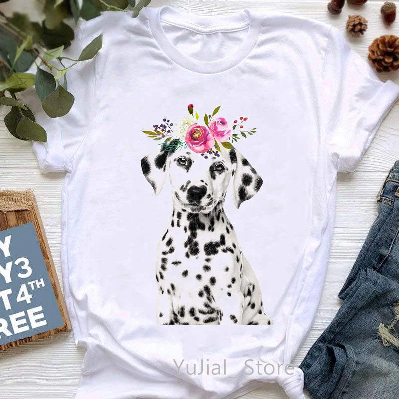 

Dalmatian/Tiger/Lion/Swan/Leopard With Flowers Animal Print Women T-Shirts Funny Tshirt Femme Harajuku Shirt Streetwear