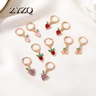 ZYZQ Симпатичные серьги-клипсы с вишней клубникой для женщин изысканные серьги с фианитами кристаллами персиковые фрукты серьги-каффы для ушей ювелирные изделия