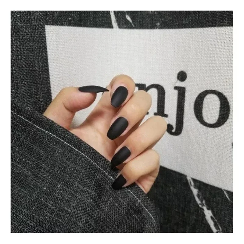 Матовые однотонные Черные накладные ногти в стиле панк 24 шт. черного цвета с