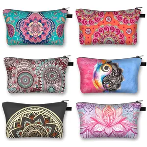 Мандала Цветочный принт косметички Для женщин Макияж сумка женская разноцветным узором милые косметический чехол Pouchs для путешествий
