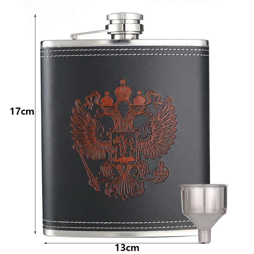 18oz BIUBIUTUA 8 унций роскошные нержавеющая сталь спирт хип набор фляг Cccp гравировка искусственная кожа кувшин виски вино подарок колба - Цвет: 18oz