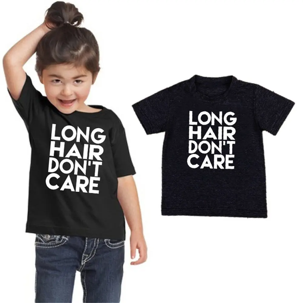 Camiseta de pelo largo para ni&ntilde;os, camisa de manga corta a la moda para j&oacute;venes o ni&ntilde;os peque&ntilde;os, color negro, informal-2