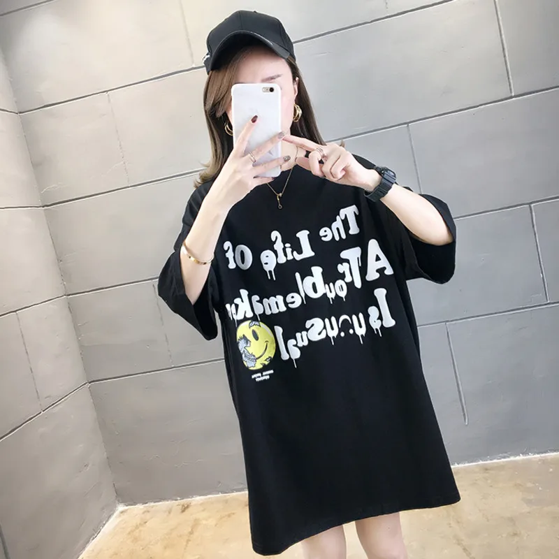 

Large Size Short Sleeve Tshirts Women 2021 Summer Hole Round Neck T Shirt Oversize Harajuku Vintage Casual Loose Cotton Tops