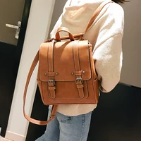 new vintage women backpack high quality leather school bags for girls lady simple style backpack fashion leisure pu shoulder bag