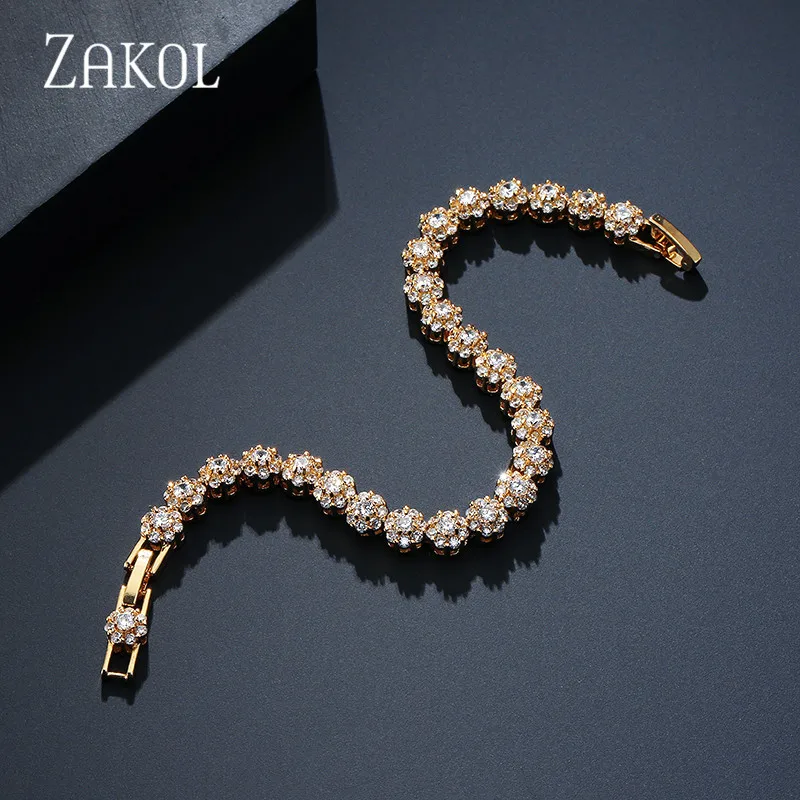 ZAKOL модные браслеты из розового золота с цветами и цепочкой для женщин женские