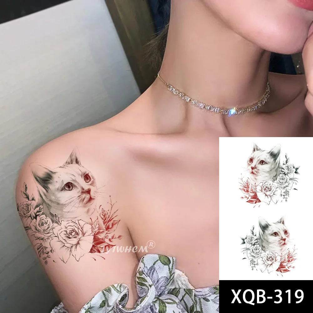 Черная татуировка стикер Мода цветок Роза пион черный водонепроницаемый