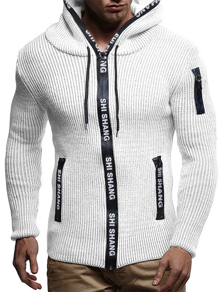 Fashion Slim Men's Knitted Zipper Sweater Autumn Casual Hooded Sweaters Male Warm Winter Cardigan Sweater Coats Tops US Size