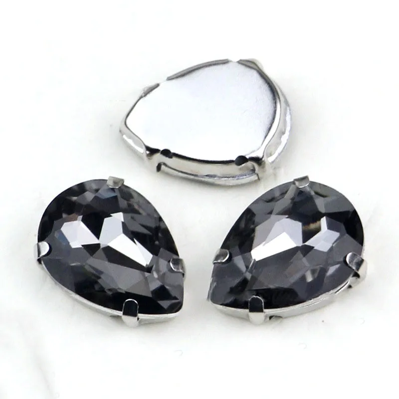 

Hot Selling!Gray Teardrop Shape Silver Claw AAA+ Crystal Glass Flatback Sew On Rhinestones For DIY Apparel Accessories/Bag/Shoes