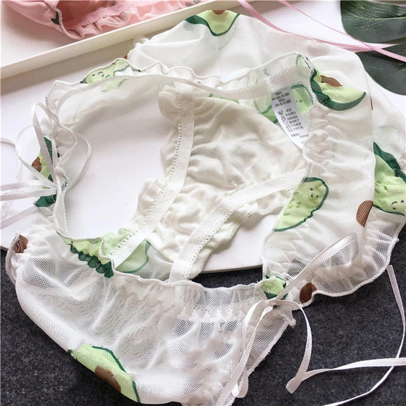 

Women Transparent Underwear Mesh Fruit Print Lace Bow Comfortable And Fashionable Sexy Low Rise Underwear