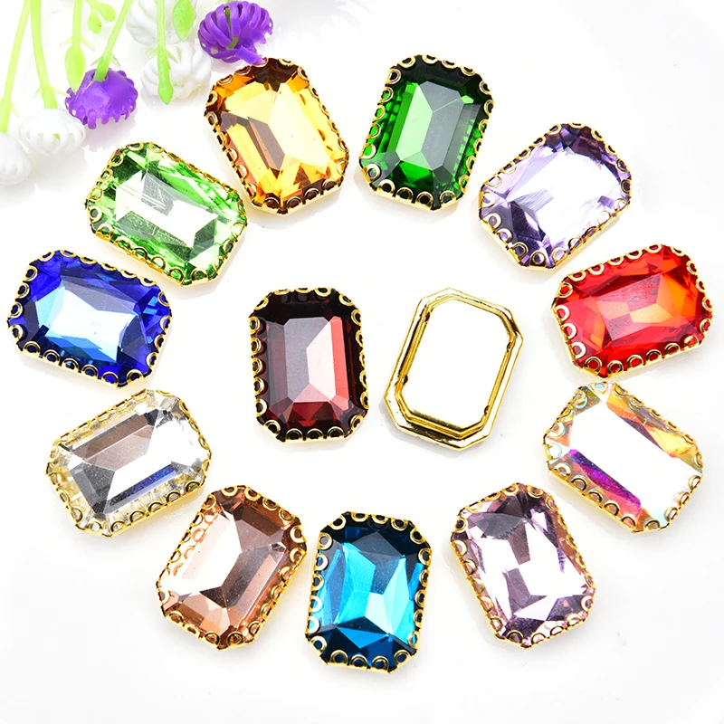 Стразы стеклянные прямоугольные с золотыми кружевами 30 шт./упак. 13 х 18 мм | Дом и