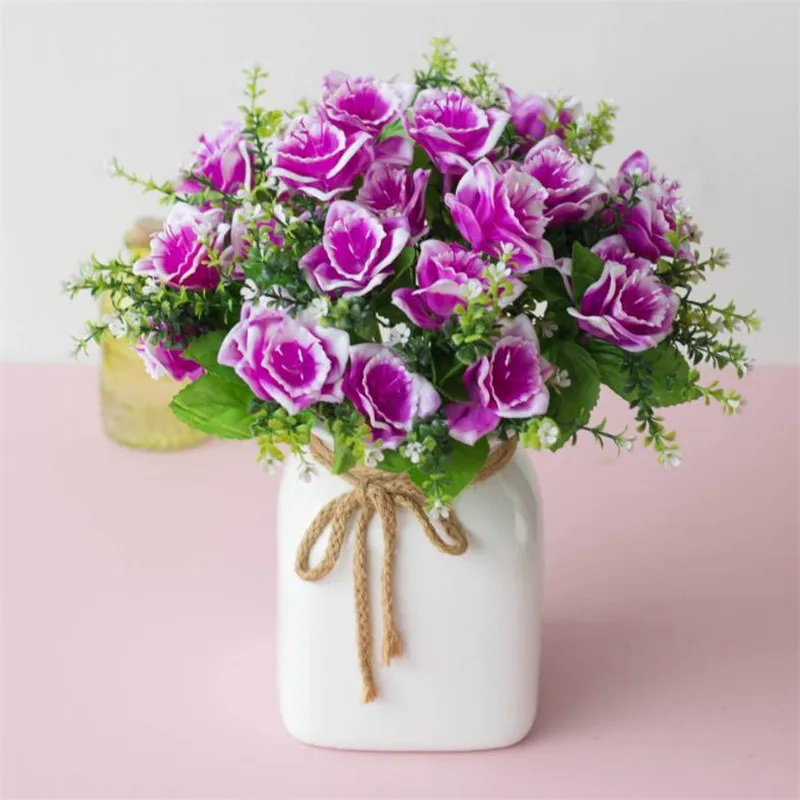 

10P поддельные розы (7 стеблей/связка) 11,81 ", длиннео моделирование пластик Роза для дома Свадебные Декоративные искусственные цветы 6 Цвета