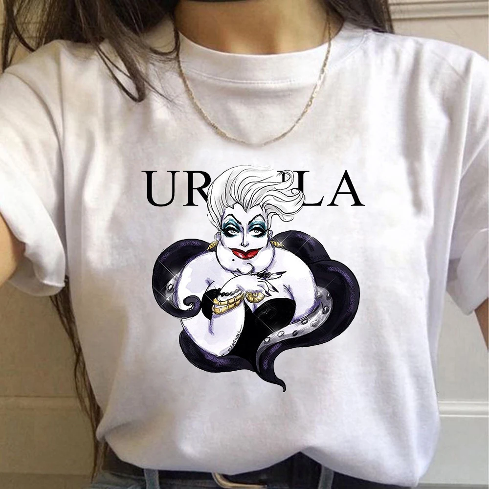 

2021 Disney Witch Ursula Women's Print Cartoon Bad Girl Casual O-neck Short Sleeve Fashion Oversize Femme Tees Aesthetic Clothes