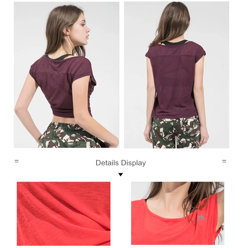 

Women Yoga Shirts Thin Pullover Elastic Running Fitness T-shirts Quick Dry Loose Sports Tee Tops Female Gym Workout Dance Blouse