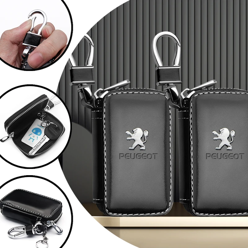 

Car Zipper Key Case Multi Function Key Wallet Leather Key Bag Accessories For Peugeot 206 207 307 3008 2008 308 408 508 301 208