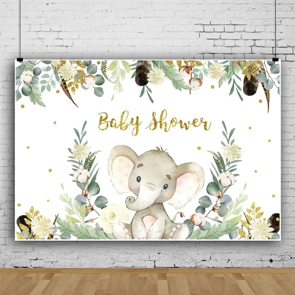 Фотозона для бэби-шауэр "Джунгли с слоником" с блестками Yeele, фотофон для фотостудии.