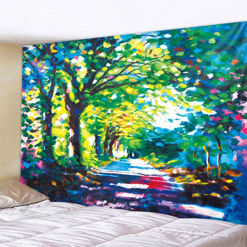 

Pastoral Forest Natural Scenery Oil Painting Tapestry Hippie Mandala Bohemian Beach Towel Yoga Mat Bed Cover Home Art Decoration