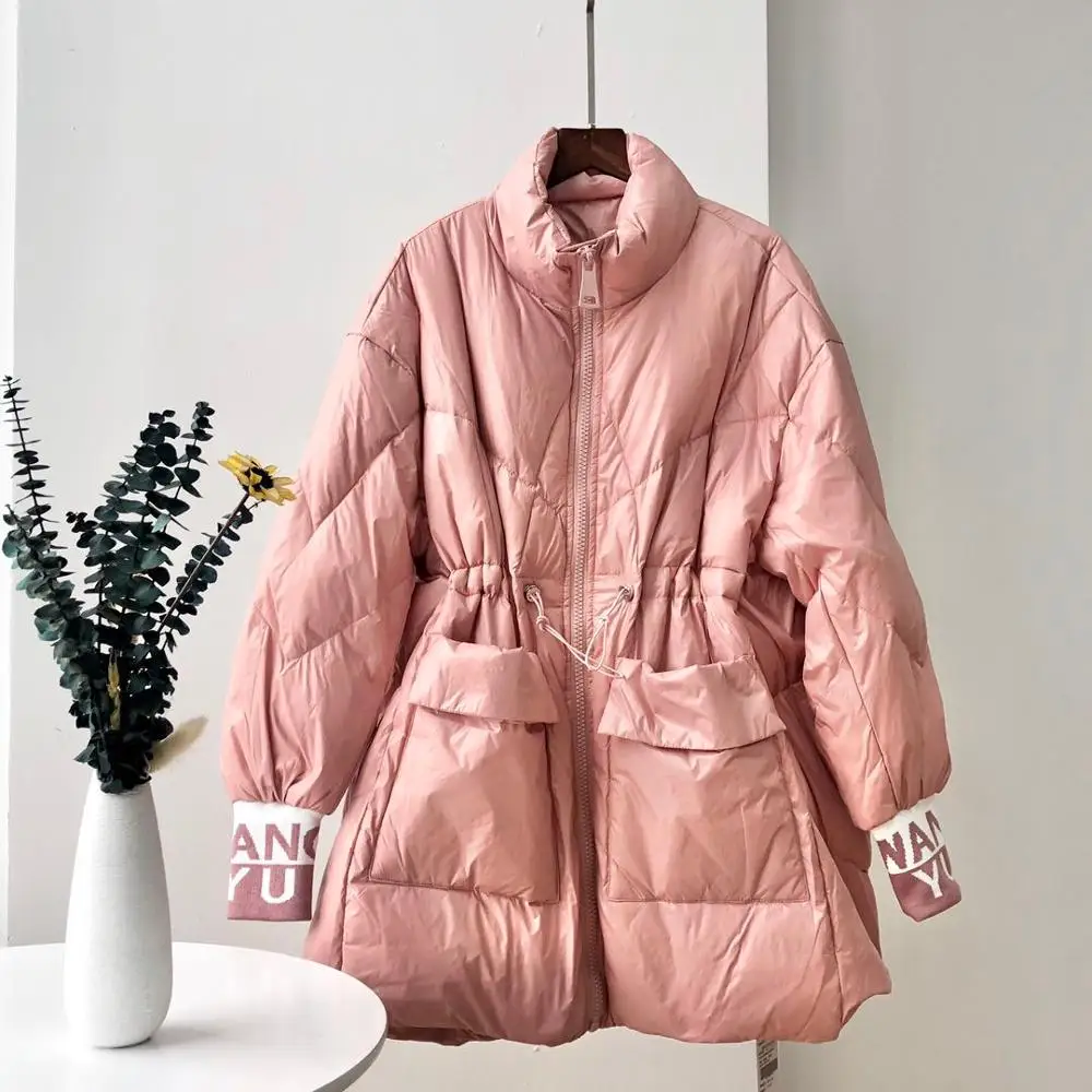 Блестящая блестящая яркая куртка на 90% белом утином пуху Женское пальто с