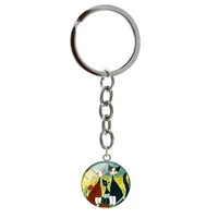 colorful art painting cats diy keyholder with long chains for kids students bag trinkets round glass beads jewelry