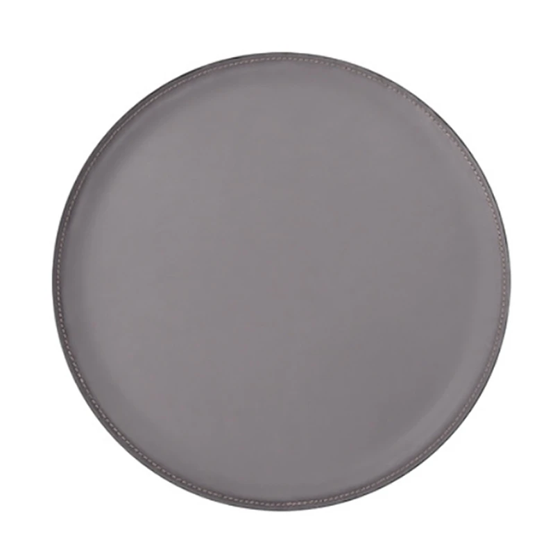 

Leather Round Storage Tray Nordic Stainless Steel Desktop Snack Tray