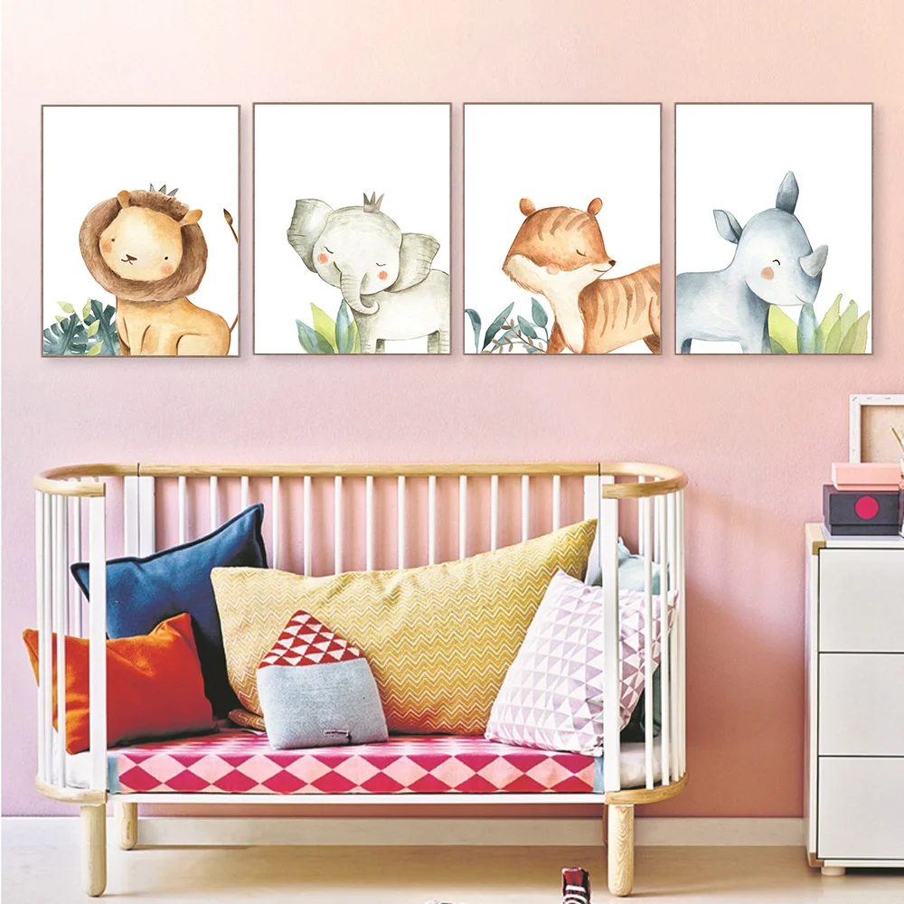 

Wall Art Canvas Painting Animal Art Print Cartoon Animals Nordic Posters And Prints Kids Room Bear Cuadros