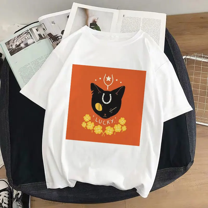 Футболка Lucky Cat женская смешной мультяшный принт милая Модная рубашка в стиле