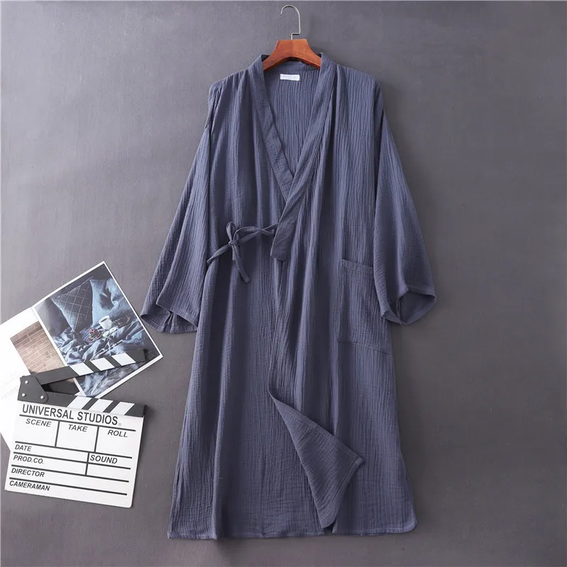 

Couples Crepe Gauze Bathrobe Solid 100% Cotton Robe Long-sleeved V-neck Kimono Wedding Robes Sleepwear Plus Size Dressing Gown