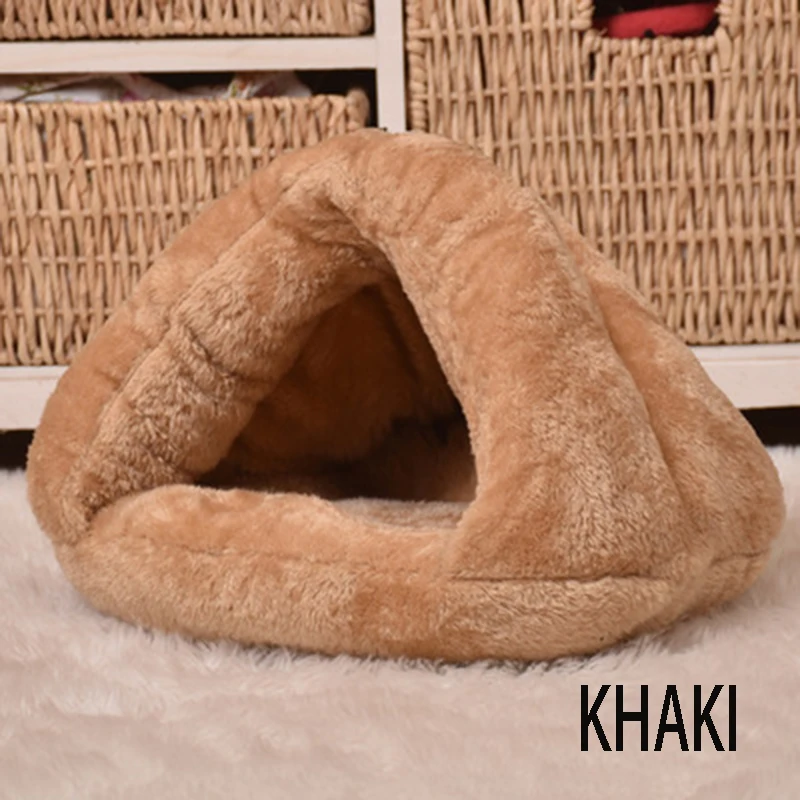 Толстая треугольная кровать для кошки, зимний теплый коврик для питомца собаки, толстый спальный мешок, палатка для щенка, кровать для собаки, мягкий коврик, подушка, гнездо для дома