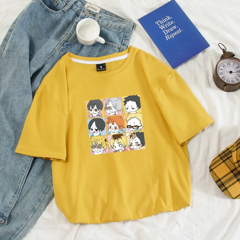 

Korean Fashion Haikyuu Printing Pattern High Quality High Street Tee Shirt Casual Baggy Loose All-match Streetwear Crop Clothes