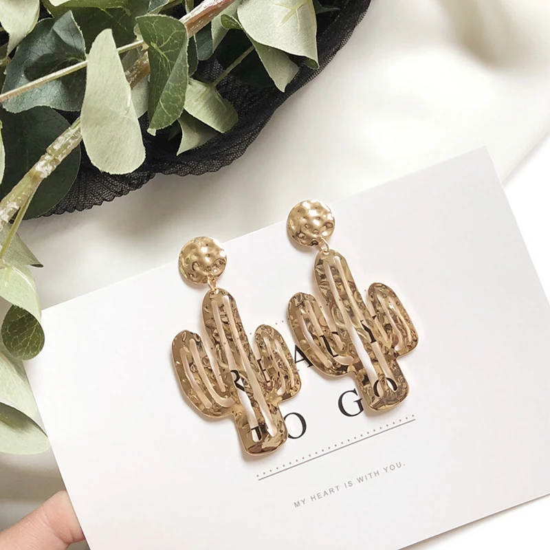 Большие пустые металлические серьги-кактусы в модном стиле с растительными подвесками в виде ушей 2019 года - ювелирные изделия для женщин в качестве подарка на день рождения.