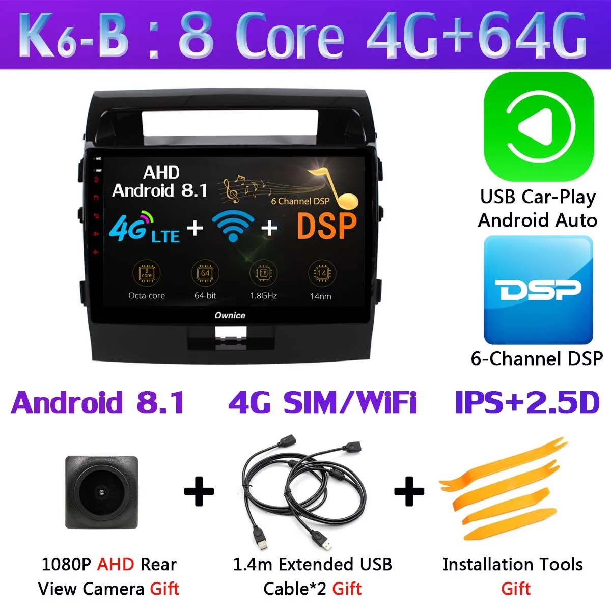 K6-B-CarPlay 360 ° 4* AHD камера Android 9,0 8 ядерный 4 Гб ОЗУ+ 64 ГБ SPDIF DSP CarPlay Автомобильный gps радио плеер для Toyota Land Cruiser 11 200 2007 - Цвет: K6-B-CarPlay