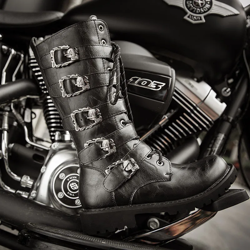 

Punk Metal Knight Boots British Boots Tall Halloween Large Size Leather Boots Men Strapping Motorcycle Knight Boots