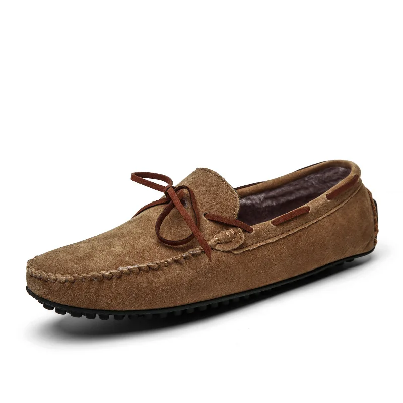 

2021 New Genuine leather Autumn And Winter solid color peas shoes men's breathable shoes lace-up leather shoes driving shoes