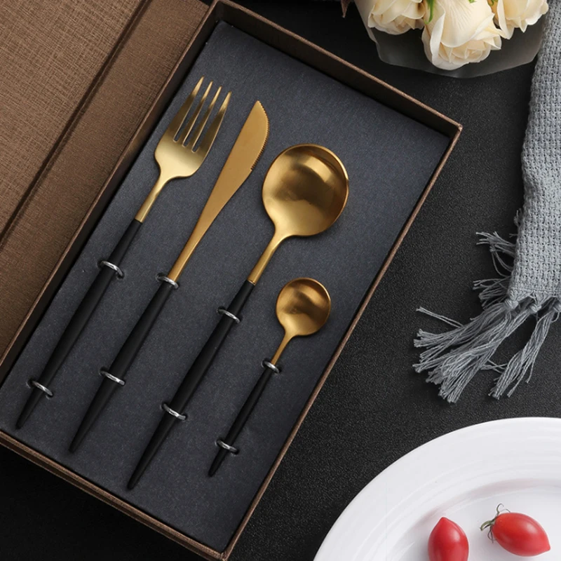 4 шт./компл. Европейский набор столовых приборов Нержавеющая сталь Комплектная