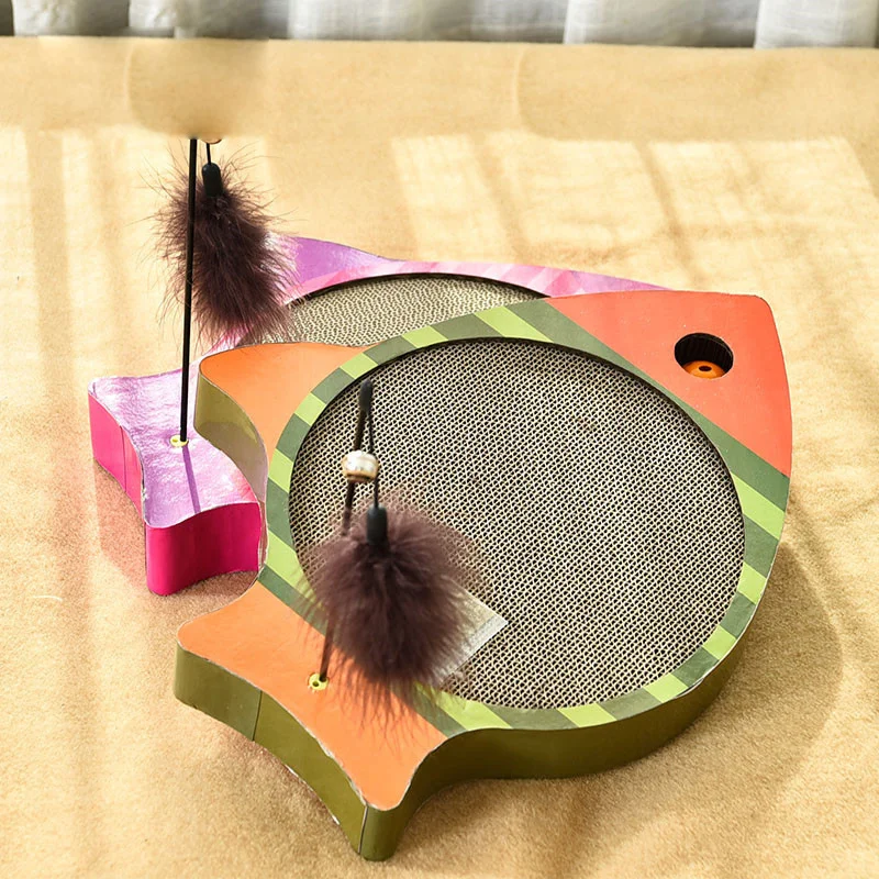 

Funny Fish-Shaped Cat Scratch Board Pad Teasing Cat Toy Pole kitten Cat Grass Pet Corrugated Safe Card Board Scratcher Toy