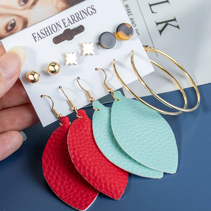 Женский винтажный Комплект сережек ZWC серьги в виде листьев с геометрическими