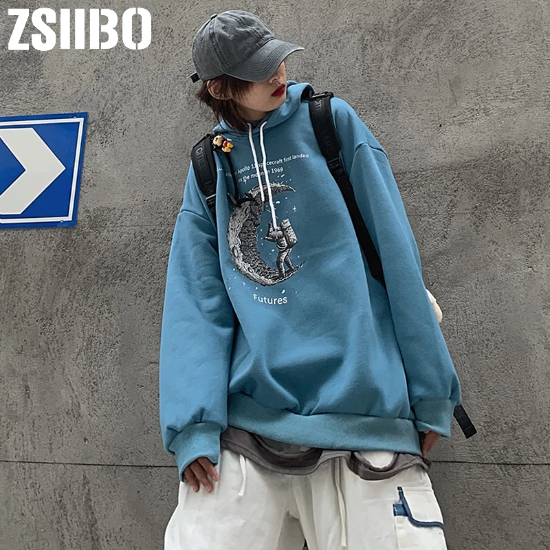 Женская толстовка с принтом космонавта повседневный толстый пуловер свободного